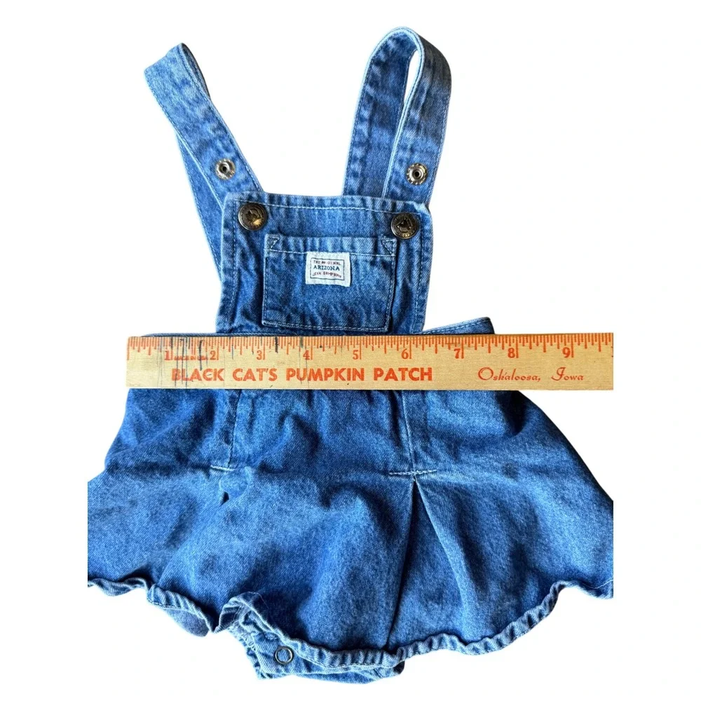 Vintage Arizona Denim Dress Baby Girl 0-3 Months Pleated Western Country Overall